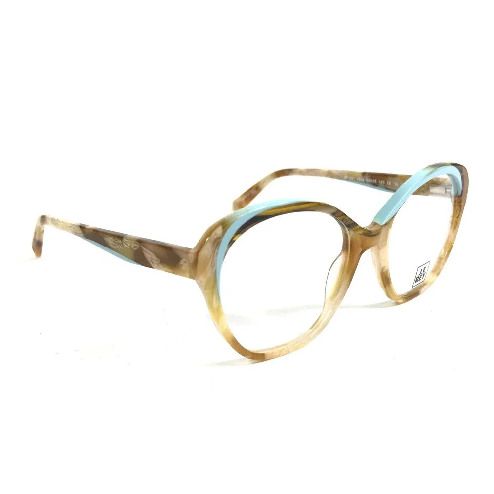 J.F. Rey Eyeglasses Frames JF1551 1222 Brown Horn Blue Asymmetrical 52-18-143